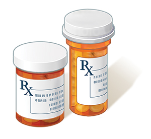 Prescription medication bottles.