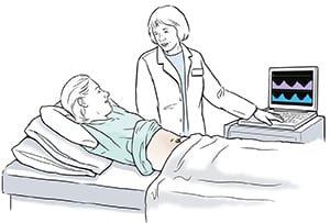 Health care provider working with patient on pelvic floor biofeedback.