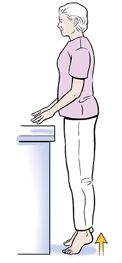 Woman doing heel raises.